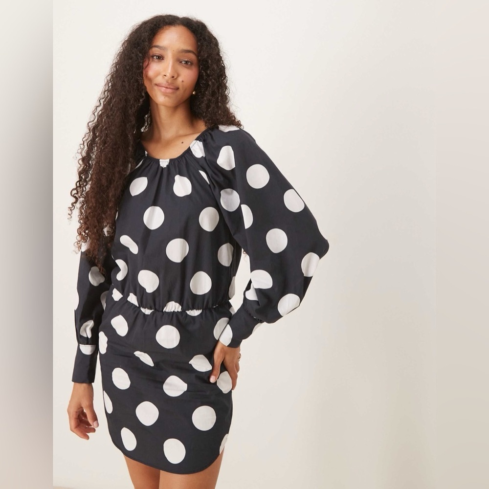 ASOS Black and White Polka Dot Long Sleeve Dress